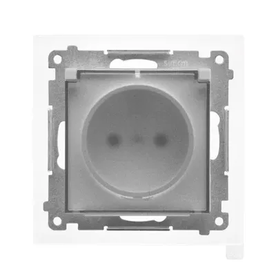 Gniazdo bryzgoszczelne Simon 55 TGZ1BCZ.01/143A z aluminium mat i transparentną klapką, stopień ochrony IP-44.