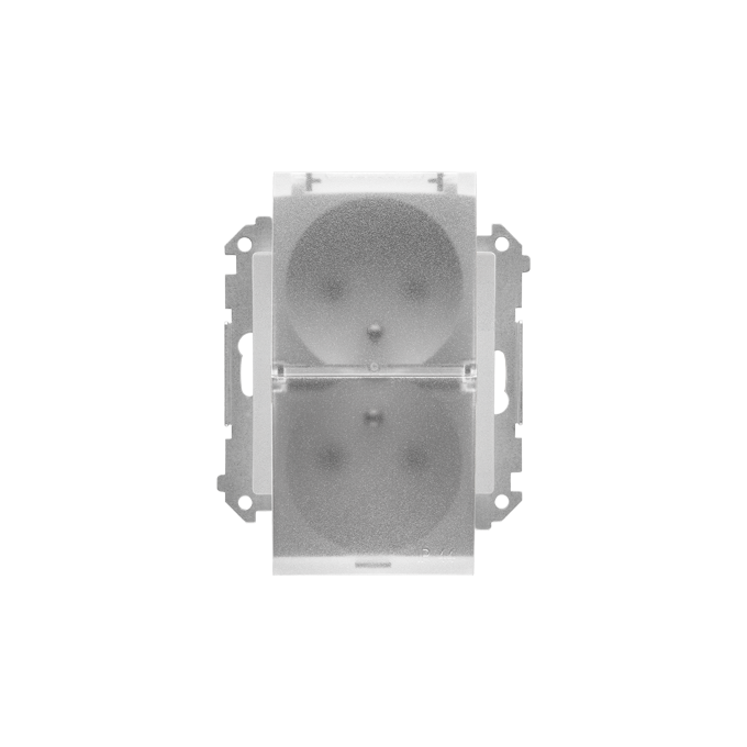 Gniazdo bryzgoszczelne podwójne IP-44 Aluminium mat, klapka transparentna Simon 55 - TGZ2BMCZ.01/143A