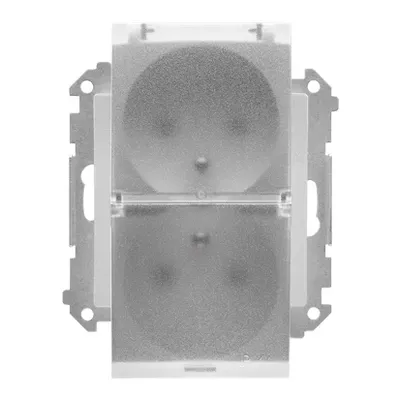 Gniazdo bryzgoszczelne podwójne IP-44 Simon 55 w kolorze aluminium mat z transparentną klapką.
