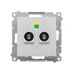 Gniazdo ekwipotencjalne podwójne Simon 55 Aluminium mat, z dwoma gniazdami typu F i wskaźnikiem zielono-żółtym.