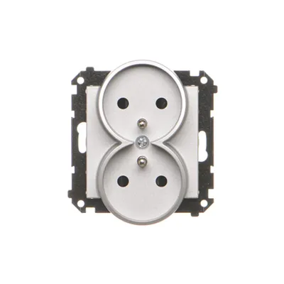 Gniazdo podwójne z uziemieniem Simon 55 w kolorze aluminium mat, model TGZ2MCZ.01/143.
