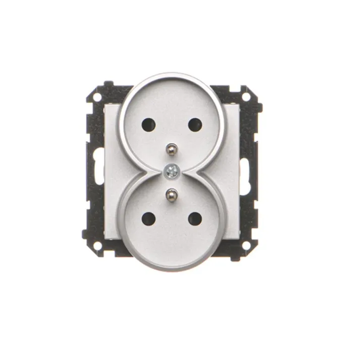Gniazdo podwójne z uziemieniem Simon 55 w kolorze aluminium mat, model TGZ2MCZ.01/143.