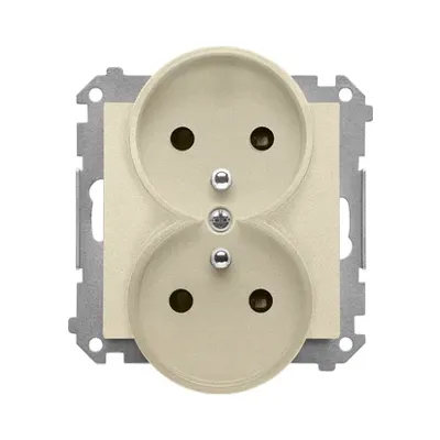 Gniazdo podwójne z uziemieniem Simon 55 w kolorze szampański mat, model TGZ2MCZ.01/144, producenta Kontakt-Simon.