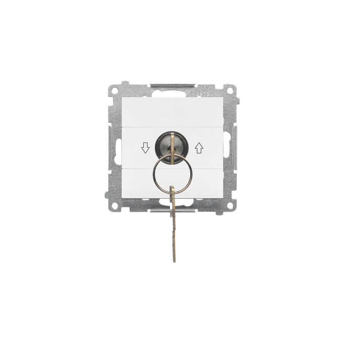 Łącznik chwilowy żaluzjowy z kluczem, 3 pozycyjny, I-0-II Biały mat Simon 55 - TPZK.01/111