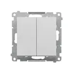 Łącznik podwójny świecznikowy Simon 55 Aluminium mat TW5.01/143 z dwoma białymi klawiszami na metalowej ramce.