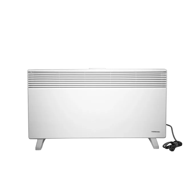 Biały grzejnik elektryczny Thermoval TX 2500W z nóżkami i kablem zasilającym.