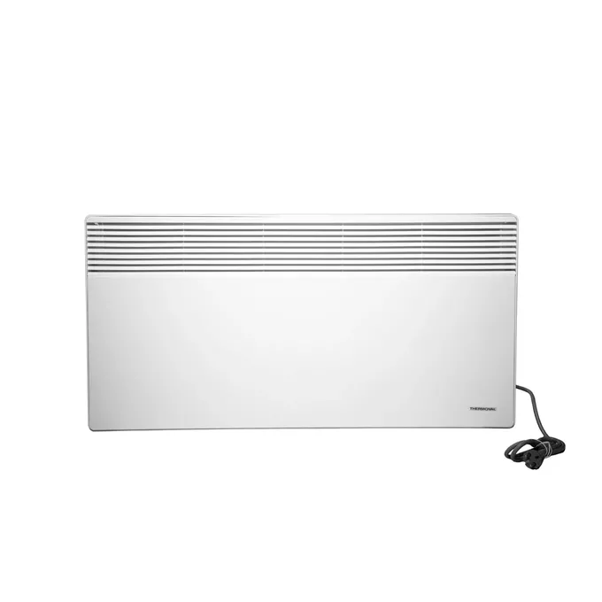 Biały grzejnik elektryczny Thermoval TX 2500W z przewodem zasilającym, widoczny z przodu na jednolitym tle.