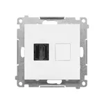Gniazdo HDMI pojedyncze Simon 55 w kolorze białym matowym, z metalowym mocowaniem, widok z przodu.