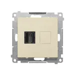 Gniazdo HDMI pojedyncze Simon 55 w kolorze szampańskiego matu, z czarnym portem HDMI i zaślepką.