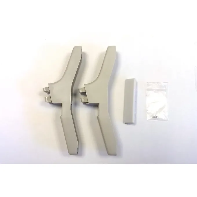 Nogi do grzejnika elektrycznego Thermoval TX 2500W, w kolorze jasnoszarym, wraz z elementem maskującym i śrubami montażowymi.