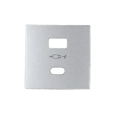 Aluminiowa pokrywa ładowarki podwójnej USB Simon 82 z symbolem ładowania, idealna do nowoczesnych wnętrz.