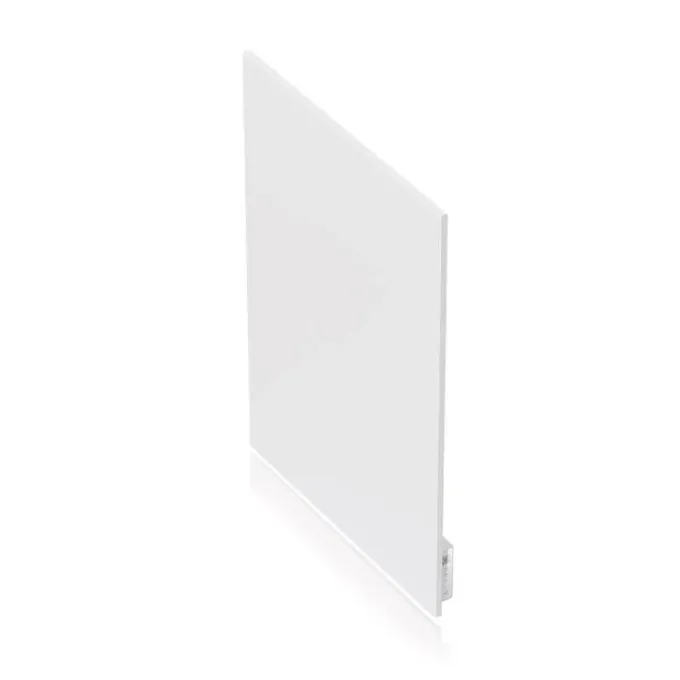 Biały grzejnik na podczerwień Thermoval Crystal 520W z Wi-Fi, prezentacja produktu na białym tle.