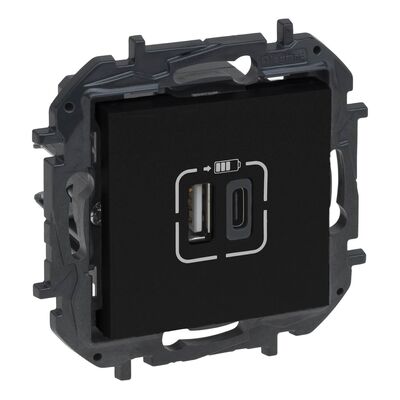 Ładowarka podwójna USB typu A+C 3A Czarny Legrand Niloe Step - 863540B