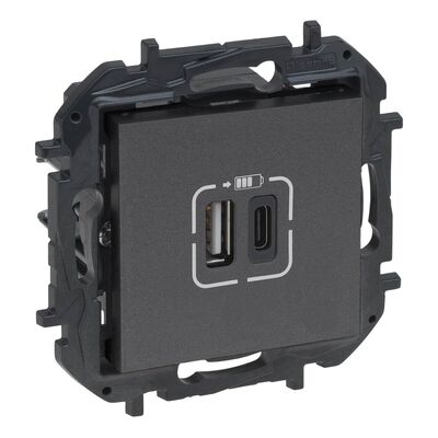 Ładowarka podwójna USB typu A+C 3A Stalowy Legrand Niloe Step - 863440B