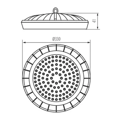 Schemat techniczny oprawy LED high bay HB UFO LED Kanlux Miledo z wymiarami: średnica 330 mm, wysokość 41 mm.
