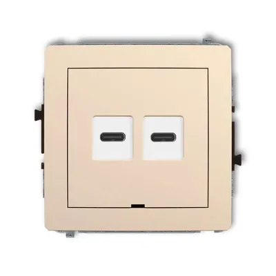 Beżowa podwójna ładowarka USB typu C Karlik DECO z dwoma portami szybkiego ładowania