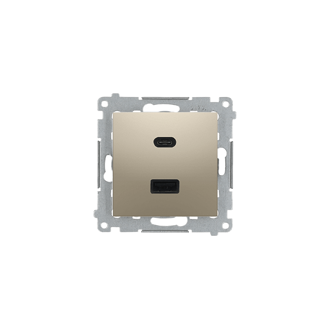 Ładowarka podwójna USB typu A+C Quick Charge 3.1A 30W Złoty mat - DEC2CAQ.01/44 Simon 54