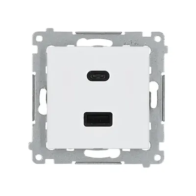 Ładowarka podwójna USB typu A+C Quick Charge Biały Simon 54 z portem USB-C i USB-A, model DEC2CAQ.01/11.