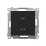 Ładowarka podwójna USB typu A+C Quick Charge Czarny mat Simon 55 - TEC2CAQ.01/149 z dwoma portami ładowania.