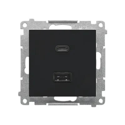 Ładowarka podwójna USB typu A+C Quick Charge Czarny mat Simon 55 - TEC2CAQ.01/149 z dwoma portami ładowania.