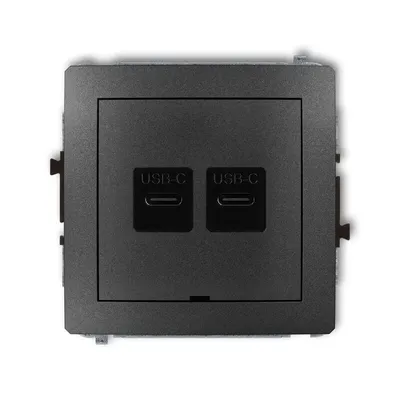 Ładowarka podwójna USB typu C Quick Charge Karlik DECO grafitowa, z dwoma portami USB-C.