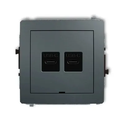 Ładowarka podwójna USB typu C Quick Charge Karlik DECO w kolorze grafitowym matowym z dwoma portami USB-C.