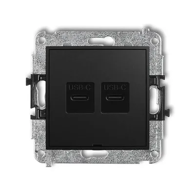 Podwójna ładowarka USB typu C Karlik MINI w kolorze czarnym matowym z technologią Quick Charge, model 12MCUSBBO-7.