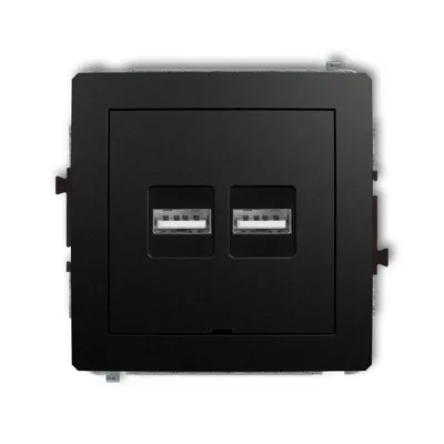 Karlik DECO podwójna ładowarka USB typu A+A, czarny mat, model 12DCUSBBO-6, do montażu w puszkach instalacyjnych.