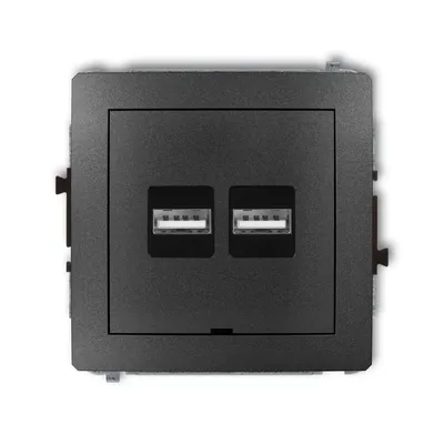 Ładowarka podwójna USB typu A+A Grafitowy Karlik DECO - 11DCUSBBO-6, z dwoma portami USB do ładowania urządzeń.