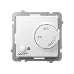 Regulator temperatury Ospel Sonata RTP-1R/m/75, biały mat, z pokrętłem regulacji 5-40°C i przyciskiem ON/OFF, do montażu podtynkowego.