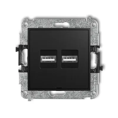 Karlik MINI podwójna ładowarka USB typu A+A, czarny mat, z dwoma portami USB do ładowania urządzeń.