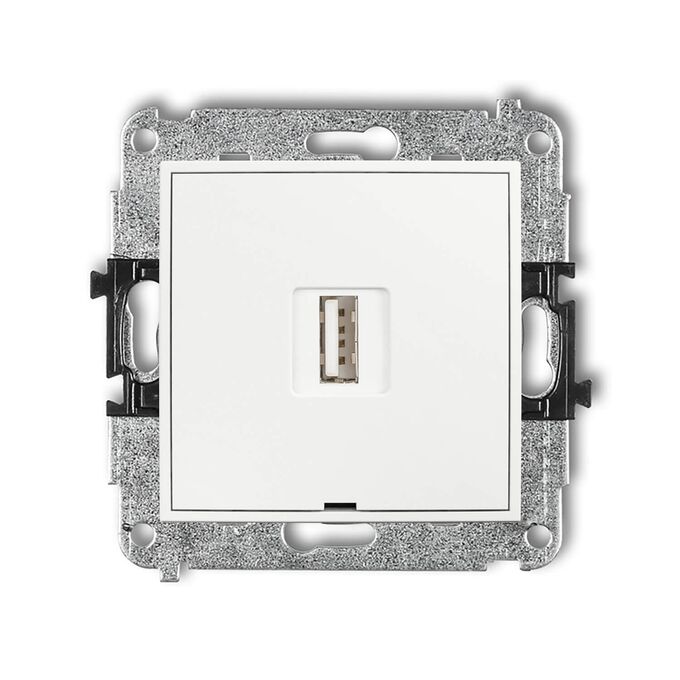 Ładowarka pojedyncza USB typu A 2A Biały połysk Karlik Mini - MCUSBBO-3