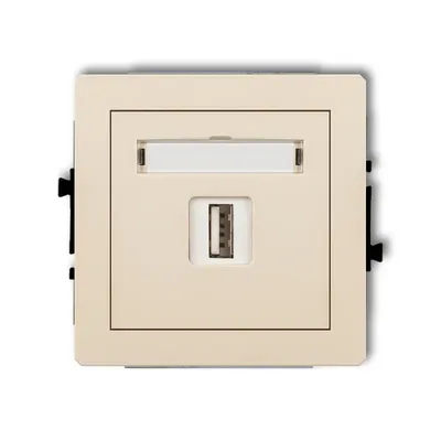 Beżowe gniazdo USB-A 2.0 pojedyncze Karlik DECO z polem opisowym, idealne do nowoczesnych wnętrz.