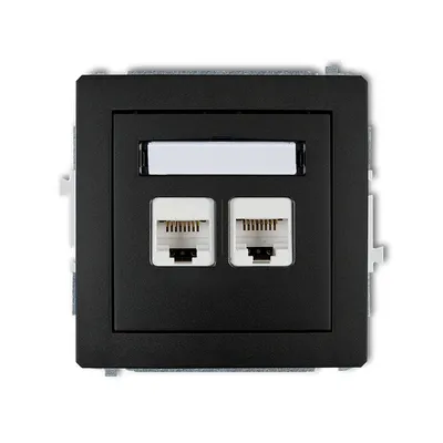 Gniazdo komputerowe podwójne RJ45, kat.5e, Karlik DECO, czarne matowe z polem opisowym.