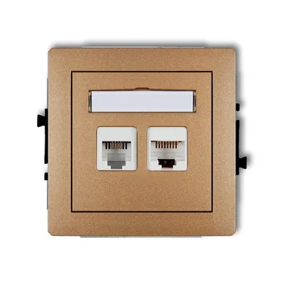 Gniazdo komputerowo-telefoniczne RJ11+RJ45, kat.5e, Złoty metalik Karlik DECO, z polem opisowym