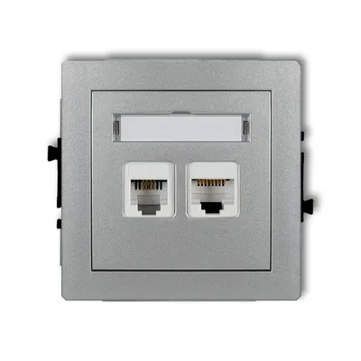Gniazdo komputerowo-telefoniczne RJ11+RJ45, kat.5e, srebrny metalik Karlik DECO z polem opisowym