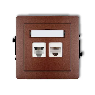 Gniazdo komputerowo-telefoniczne RJ11+RJ45, kat.5e, z polem opisowym, w kolorze brązowy metalik, seria Karlik DECO