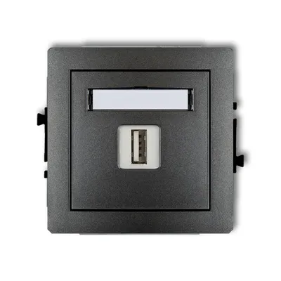 Grafitowa ładowarka pojedyncza USB typu A 1A Karlik DECO z polem opisowym, model 11DCUSB-1.