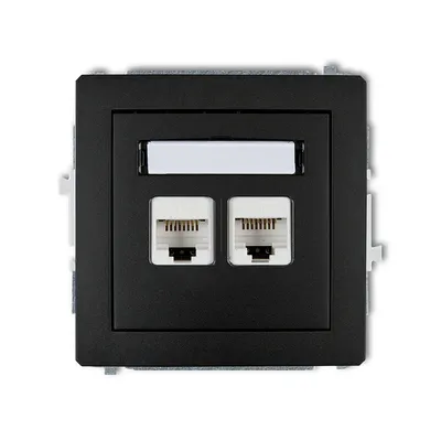 Karlik DECO podwójne gniazdo komputerowe RJ45 kat.6 ekranowane, czarny mat, z polem opisowym.