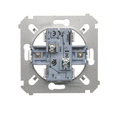 Mechanizm podwójnego łącznika schodowego Simon 54 SW6/2M 10AX 250V z zaciskami śrubowymi i oznaczeniami L1, L2.