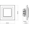 Schemat techniczny łącznika schodowego Karlik DECO w kolorze czarny mat, z widocznymi wymiarami: 90,20x90,20 mm, głębokość 36,70 mm.