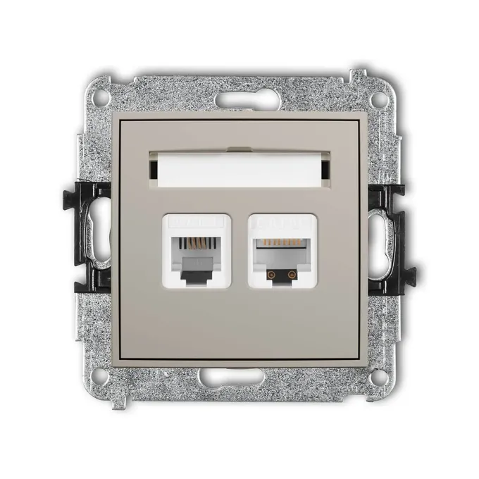 Gniazdo komputerowo-telefoniczne RJ11+RJ45, kat.5e, kolor taupe, z polem opisowym, producent Karlik