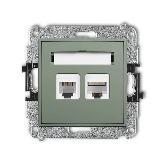 Gniazdo komputerowo-telefoniczne RJ11+RJ45, kat.5e, z polem opisowym, kolor szałwiowy, Karlik MINI