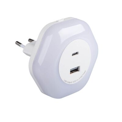 Lampka wtykowa LED BOLA LED 2xUSB WW W Biały Kanlux - 37397