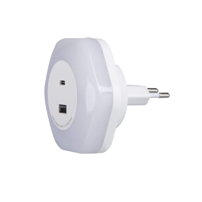 Lampka wtykowa LED BOLA LED 2xUSB WW W Biały Kanlux - 37397