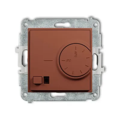 Regulator temperatury Karlik ICON 63IRT-1 z czujnikiem podpodłogowym, kolor terakota, z pokrętłem regulacji od 5°C do 40°C.