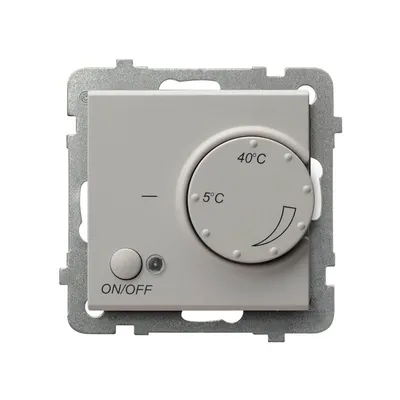 Regulator temperatury Ospel Sonata RTP-1R/m/82 z pokrętłem regulacji od 5°C do 40°C i przyciskiem ON/OFF.