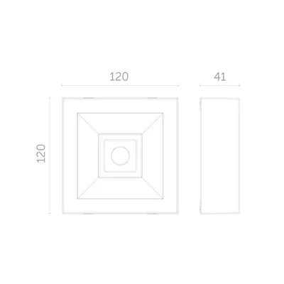 Schemat techniczny oprawy awaryjnej LOVATO N ECO LED 3W Awex z wymiarami: 120x120x41 mm.