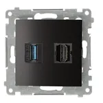 Gniazdo HDMI 1.4 i USB 3.0 w kolorze antracytowym marki Simon 54, z metalowym stelażem.