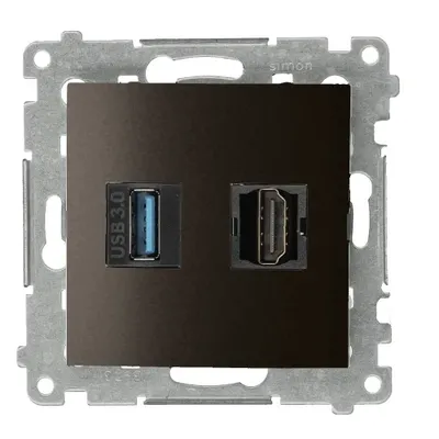 Gniazdo HDMI 1.4 i USB 3.0 w kolorze brązowym matowym, seria Simon 54, producent Kontakt-Simon.